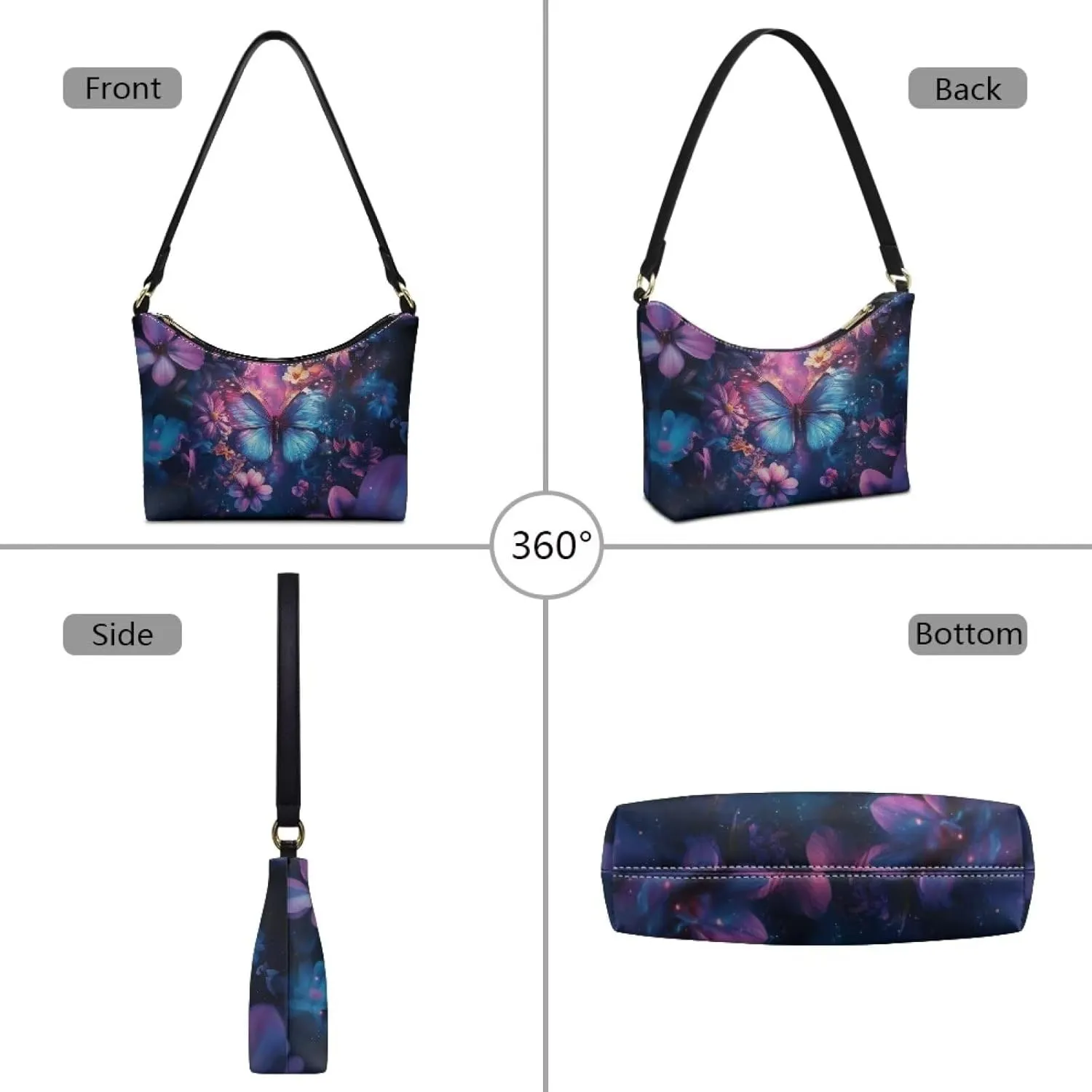 BLeather Underarm Bag for Women Shoulder Handbag with Zipper Fashion Travel Purse