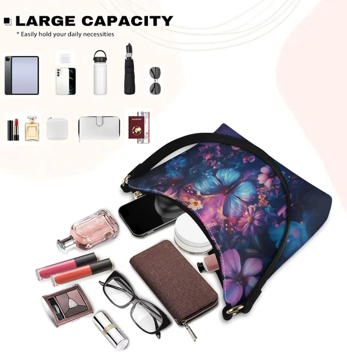 BLeather Underarm Bag for Women Shoulder Handbag with Zipper Fashion Travel Purse
