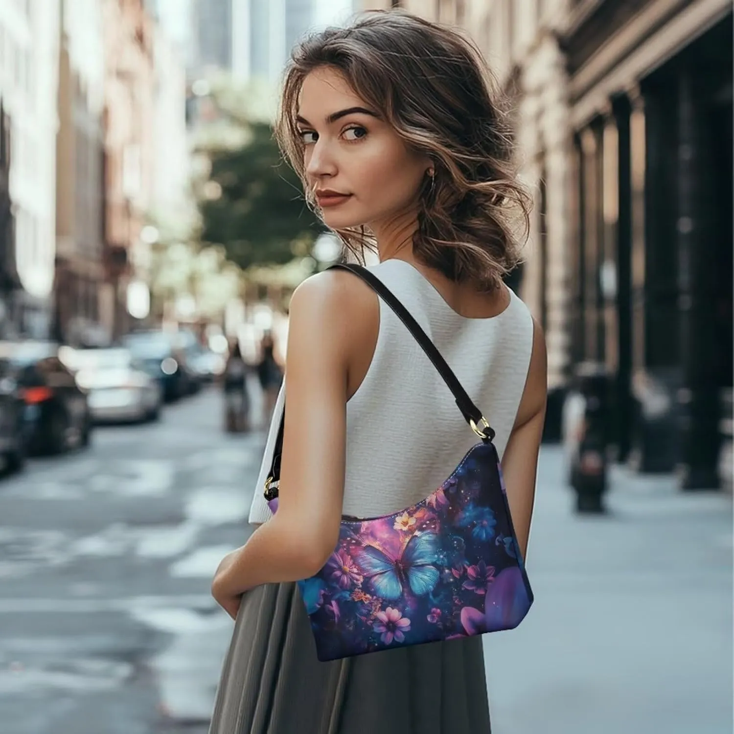 BLeather Underarm Bag for Women Shoulder Handbag with Zipper Fashion Travel Purse