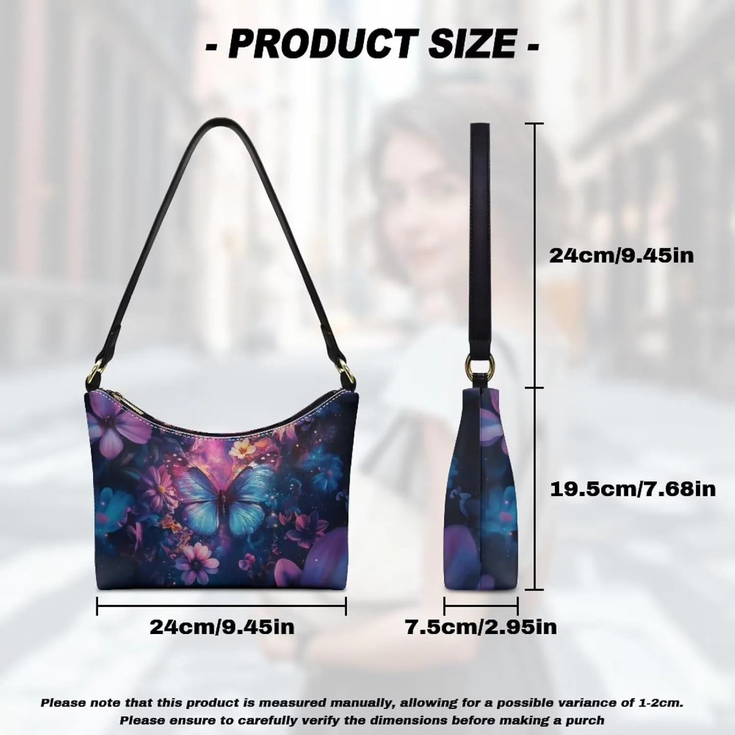 BLeather Underarm Bag for Women Shoulder Handbag with Zipper Fashion Travel Purse