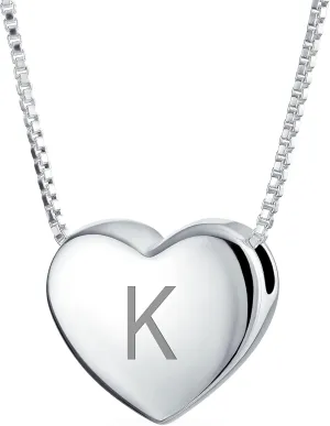 Bling Jewelry Personalized Plain Simple Engravable Alphabet A-AZ Initial Monogram Heart Pendant Necklace Slide Pendant For Women For Girlfriend Polished .925 Sterling Silver Customizable