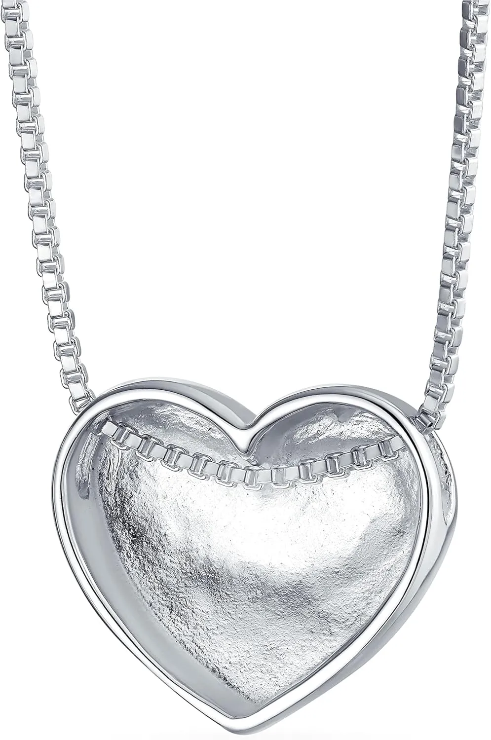 Bling Jewelry Personalized Plain Simple Engravable Alphabet A-AZ Initial Monogram Heart Pendant Necklace Slide Pendant For Women For Girlfriend Polished .925 Sterling Silver Customizable