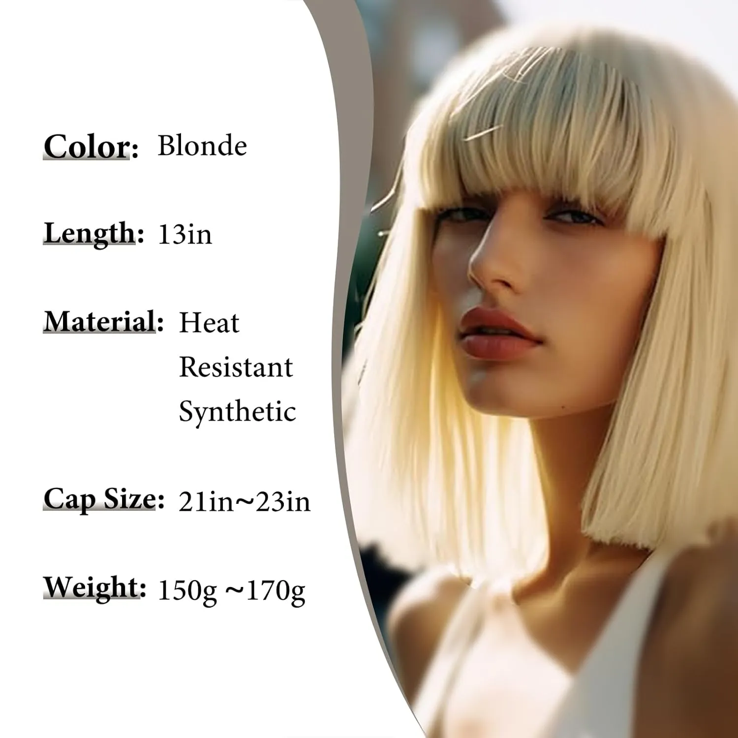 Blonde Bob Wig with Bangs Short Blonde Straight Wigs for Women Natural Looking Heat Resistant Synthetic wigs for Grils Daily Party Halloween Cosplay Use 13inch