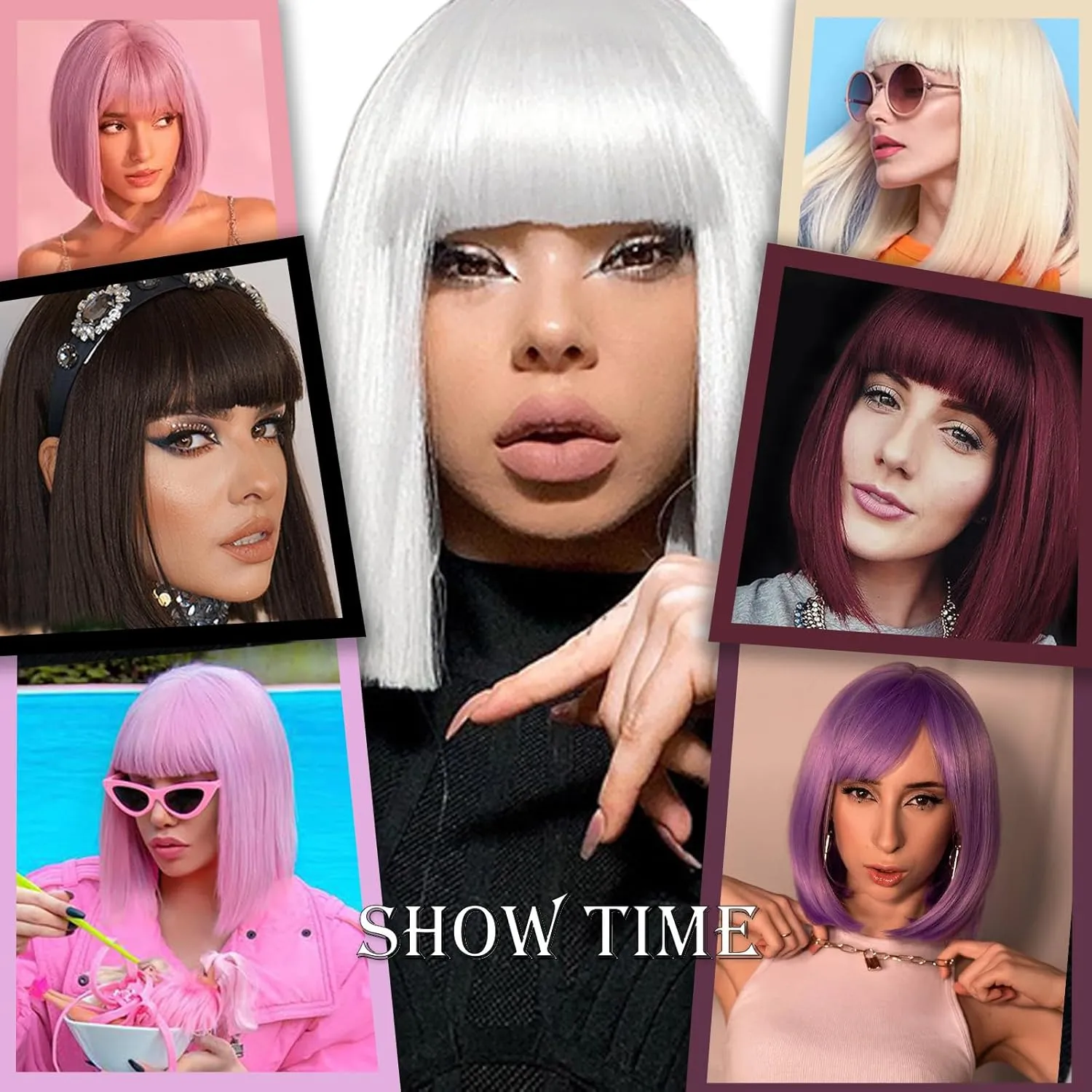 Blonde Bob Wig with Bangs Short Blonde Straight Wigs for Women Natural Looking Heat Resistant Synthetic wigs for Grils Daily Party Halloween Cosplay Use 13inch