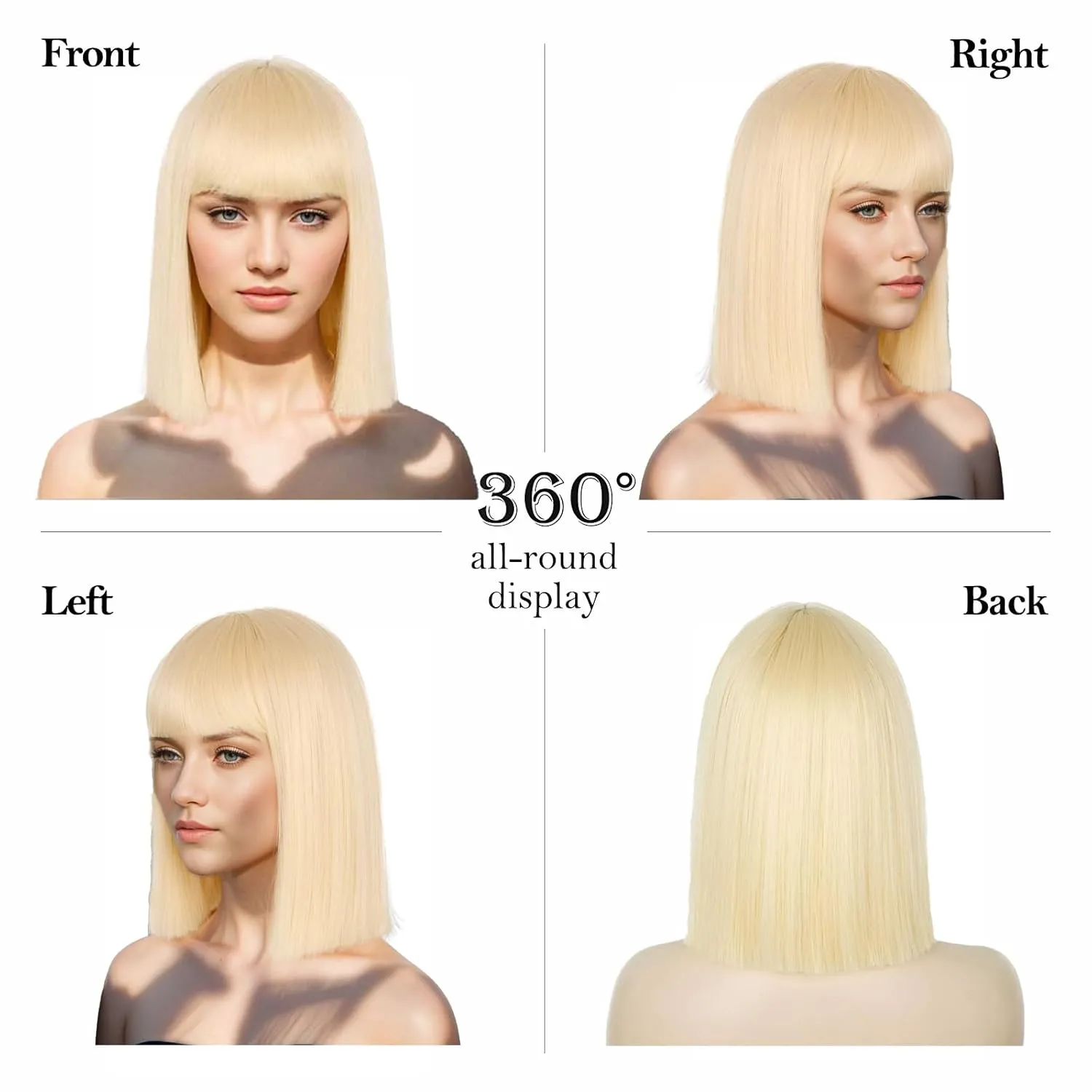 Blonde Bob Wig with Bangs Short Blonde Straight Wigs for Women Natural Looking Heat Resistant Synthetic wigs for Grils Daily Party Halloween Cosplay Use 13inch