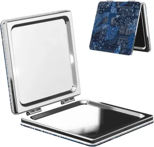 Blue Bandana Paisley Style Small Makeup Mirror Portable Travel Cosmetic Mirror Folding Small Pocket Mirror