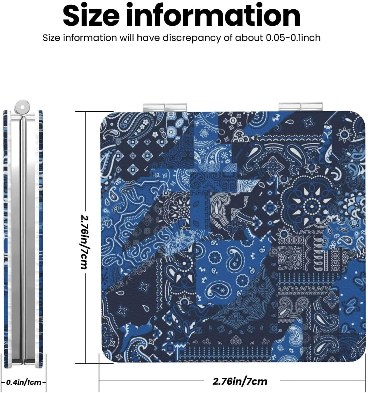 Blue Bandana Paisley Style Small Makeup Mirror Portable Travel Cosmetic Mirror Folding Small Pocket Mirror