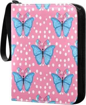 Blue Butterflies Card Binder 4 Pockets, 400 Pockets Trading Card Binder Removable Card Albums Card Holder for Games, Sports, Football, Baseball Cards