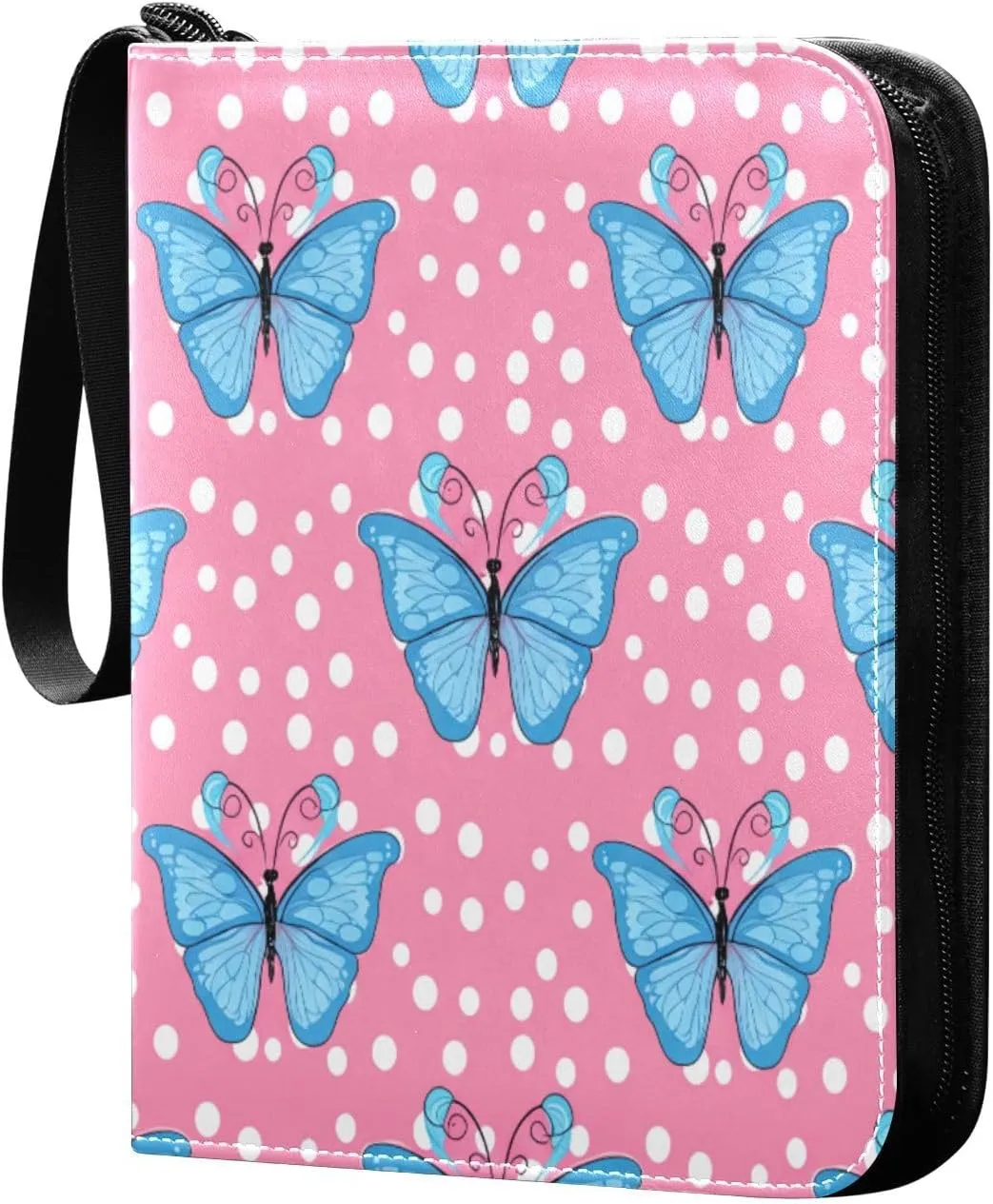 Blue Butterflies Card Binder 4 Pockets, 400 Pockets Trading Card Binder Removable Card Albums Card Holder for Games, Sports, Football, Baseball Cards