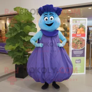 Blue Cabbage mascot costume character dressed with a Shift Dress and Cummerbunds, Large