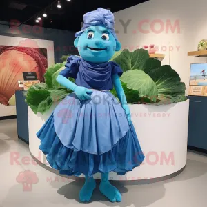 Blue Cabbage mascot costume character dressed with a Wrap Skirt and Belts, Large