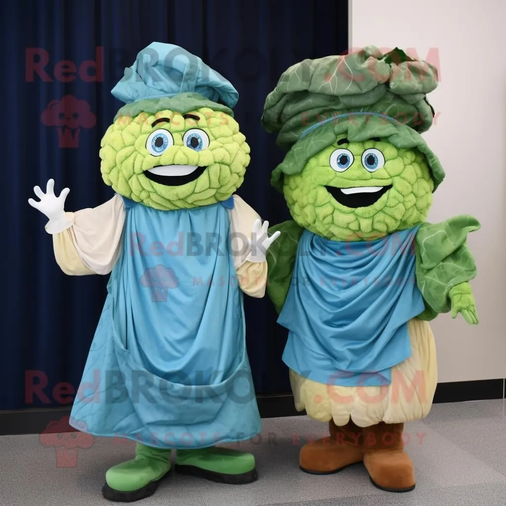 Blue Corned Beef And Cabbage mascot costume character dressed with a Wrap Dress and Gloves, Large