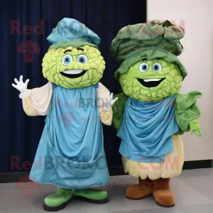 Blue Corned Beef And Cabbage mascot costume character dressed with a Wrap Dress and Gloves, Large