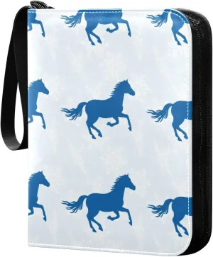 Blue Horses Card Binder 4 Pockets, 400 Pockets Trading Card Binder Removable Card Albums Card Holder for Games, Sports, Football, Baseball Cards