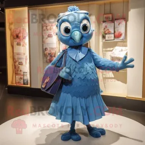 Blue Quail mascot costume character dressed with a Shift Dress and Handbags, Large