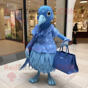 Blue Quail mascot costume character dressed with a Shift Dress and Handbags, Large