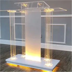 BMXRX Acrylic Podium Pulpits for Churches, Podium Stand with LED Light, Pulpit for Churches, Weddings, Classroom, Conference, Professional Presentation Podiums