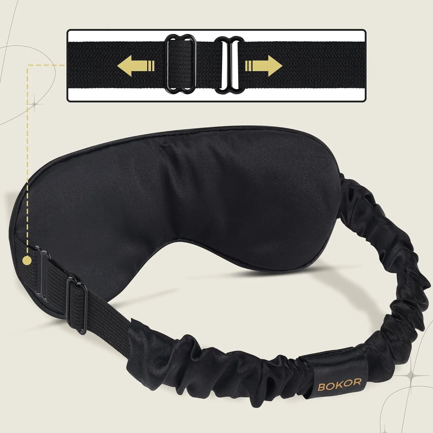 BOKOR Adjustable Silk Sleep Mask - FSA/HSA Eligible Eye Mask for Sleep, Mulberry Silk Luxury Eye Cover, 100% Light-Blocking, Improve Sleep, with Travel Bag & Gift Package, Ideal Birthday Gift - Black