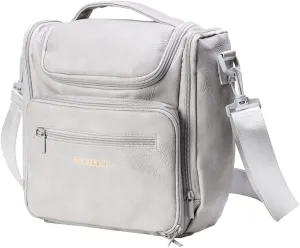 BOOMRICH Large Toiletry Bag for Women, Hanging Leather Travel Makeup Bag with 360° Hook and Shoulder Strap, Travel Organizer for Full Sized Container, Toiletries, Brushes (Grey)