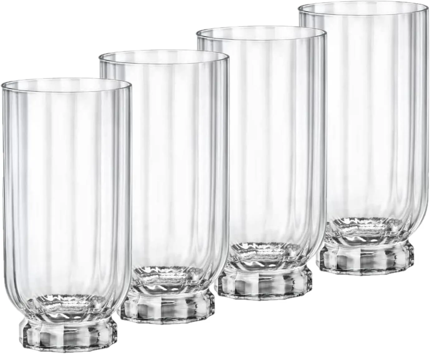 Bormioli Rocco Florian 14.5 oz. Highball Cocktail Beverage Drinking Glasses, Clear, Set of 4