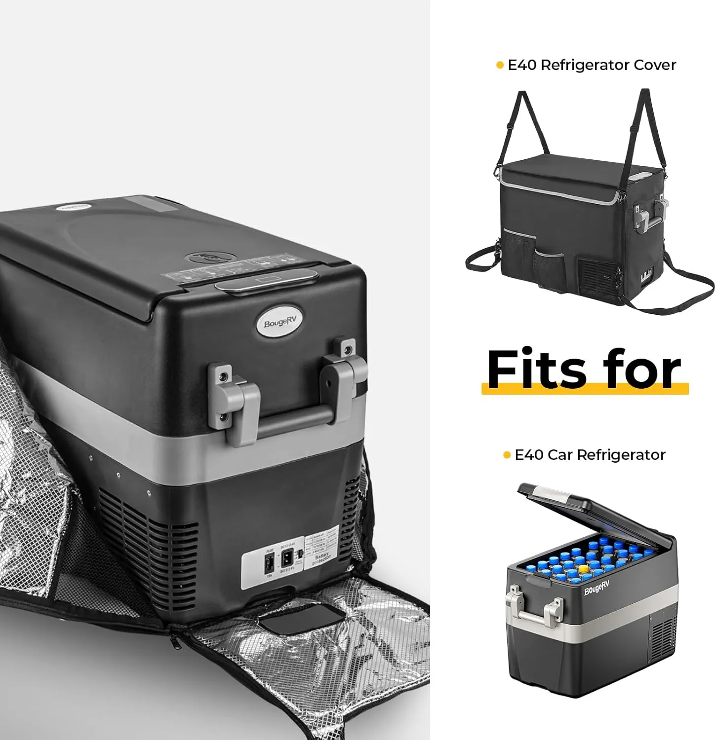 BougeRV 42 Quart Insulated Protective Cover, 12 Volt Portable Refrigerator Cover, Car Freezer Cover (Refrigerator NOT Included)