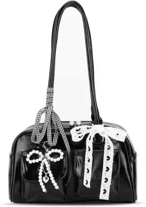 Bow Purse Cute Ita Bag Aesthetic Japanese Shoulder Bag Y2K Purse Leather Tote Bag Satchel Handbag Purse
