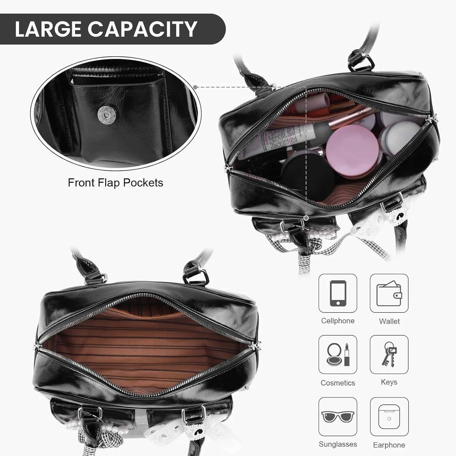 Bow Purse Cute Ita Bag Aesthetic Japanese Shoulder Bag Y2K Purse Leather Tote Bag Satchel Handbag Purse