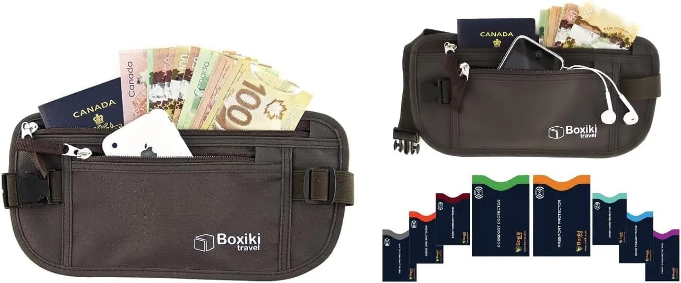 Boxiki Travel Hidden Money Belt and RFID Sleeves Set - Ultimate Security and Organization for Men & Women