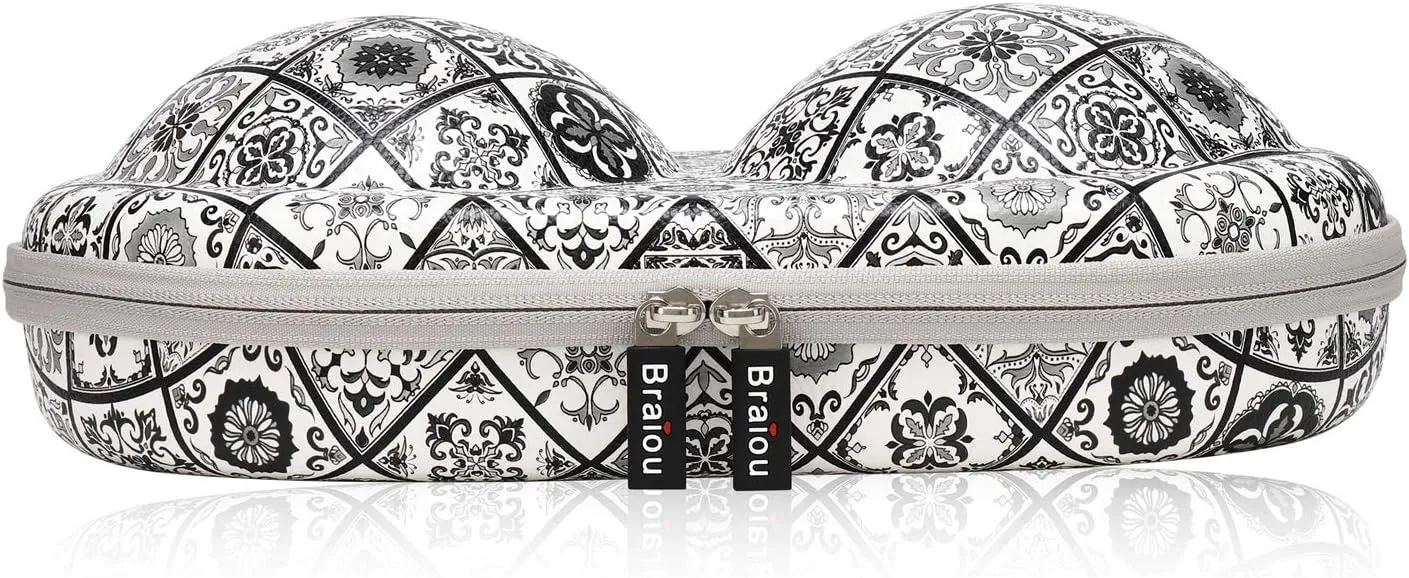 Bra Case Premium Lingerie Travel Bag Zip Underwear Organizer Bag for A-C Cup (Black Plaid)