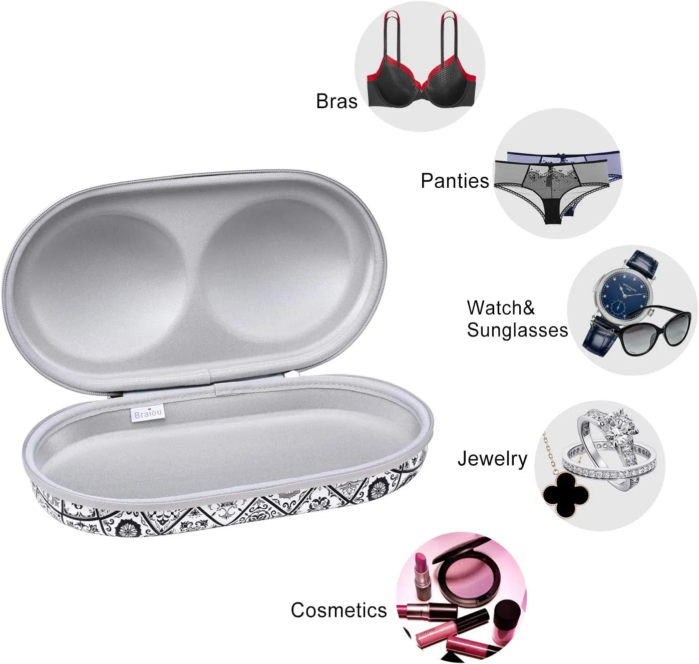 Bra Case Premium Lingerie Travel Bag Zip Underwear Organizer Bag for A-C Cup (Black Plaid)