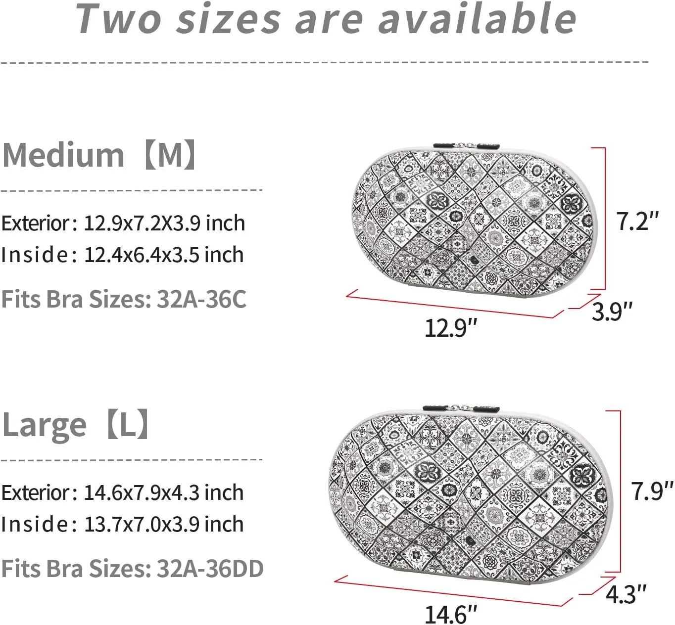 Bra Case Premium Lingerie Travel Bag Zip Underwear Organizer Bag for A-C Cup (Black Plaid)