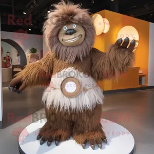 Brown Yeti mascot costume character dressed with a Circle Skirt and Handbags, Large