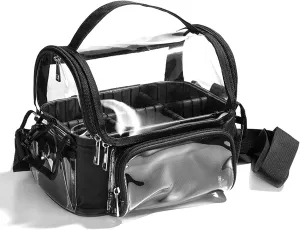BS-MALL Makeup Bag, Transparent PVC Clear Travel Makeup Brush Holder, Tool Organizer Case with Shoulder Strap (Black)