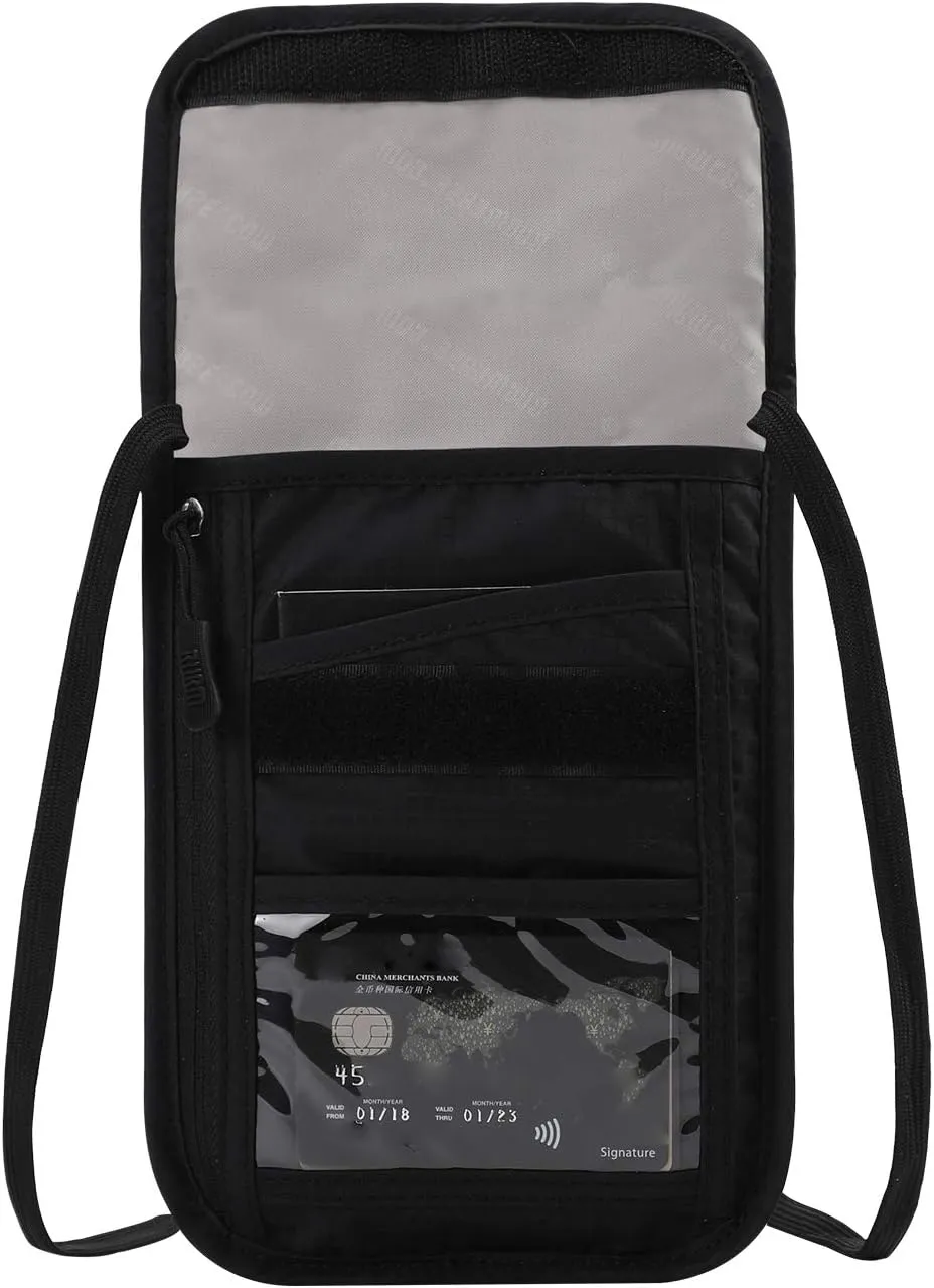 BUBM Unisex Travel Neck Pouch Wallet with RFID Blocking Passport Holder to Keep Your Cash and Documents Safe Black