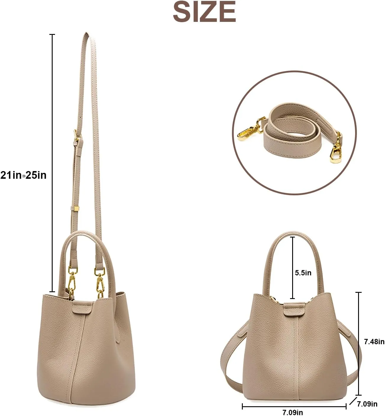Bucket Bags for Women, Genuine Leather Crossbody Bags, Top-handle purses with an Adjustable Strap