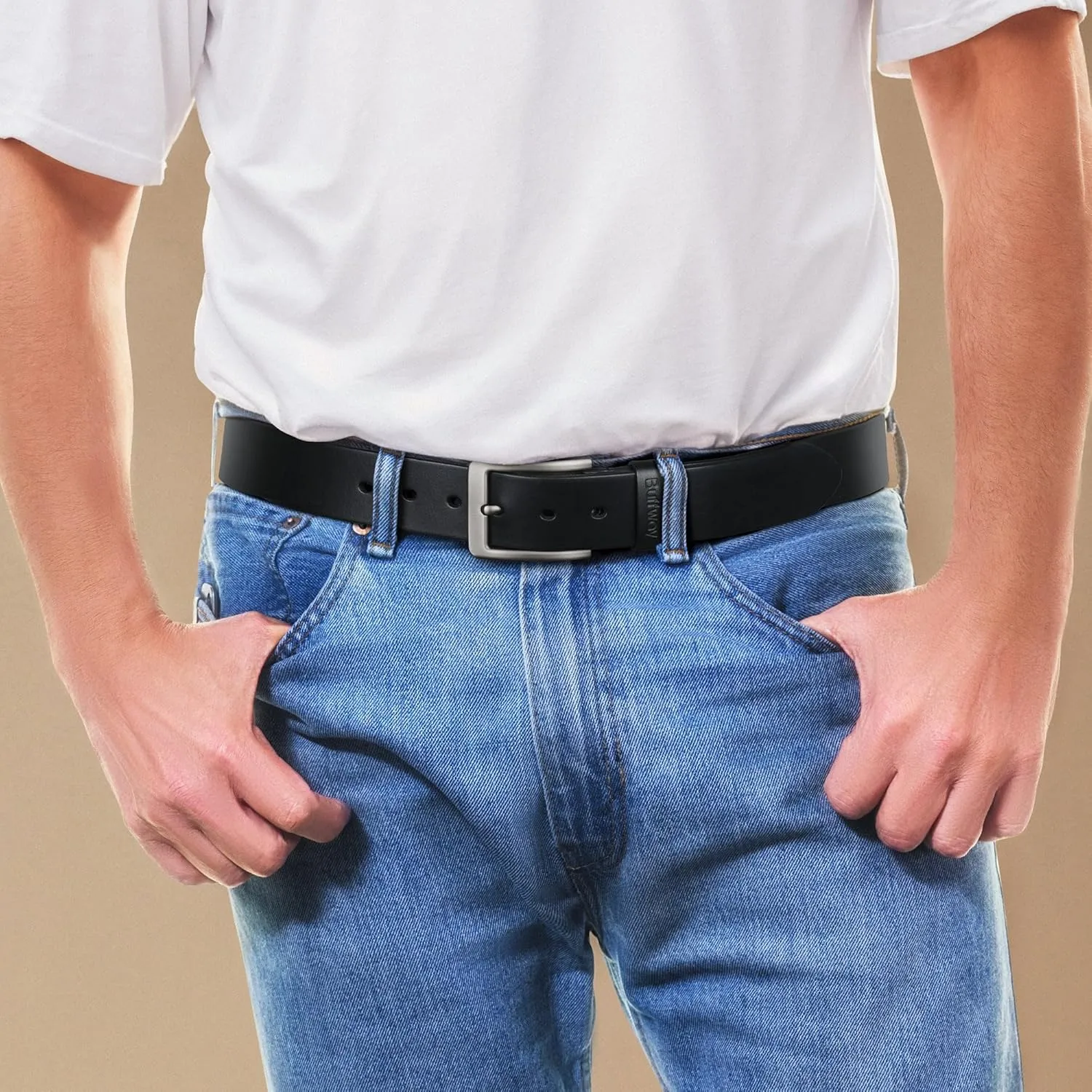 Buffway Leather Belt for Men - Durable Full Grain Men's Belt 1.5", Versatile for Daily Use, with Gift Box