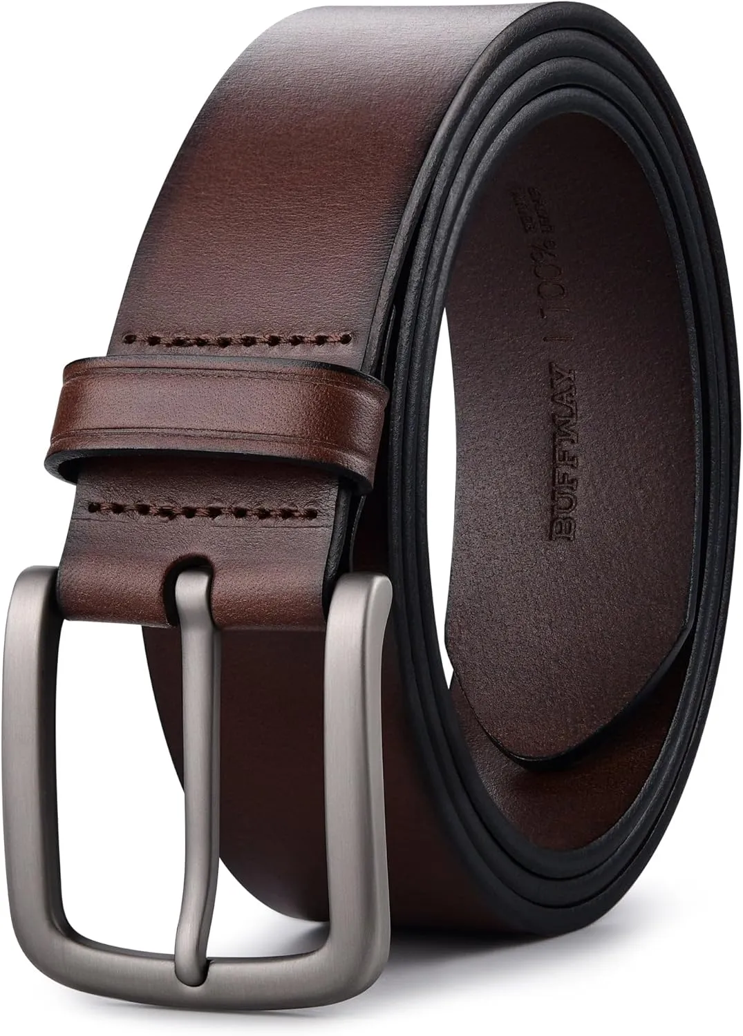Buffway Men's Leather Belt,1.5" Handmade Top-Grain Leather–Durable,Comfortable,Suitable for Everyday Formal & Casual Wear
