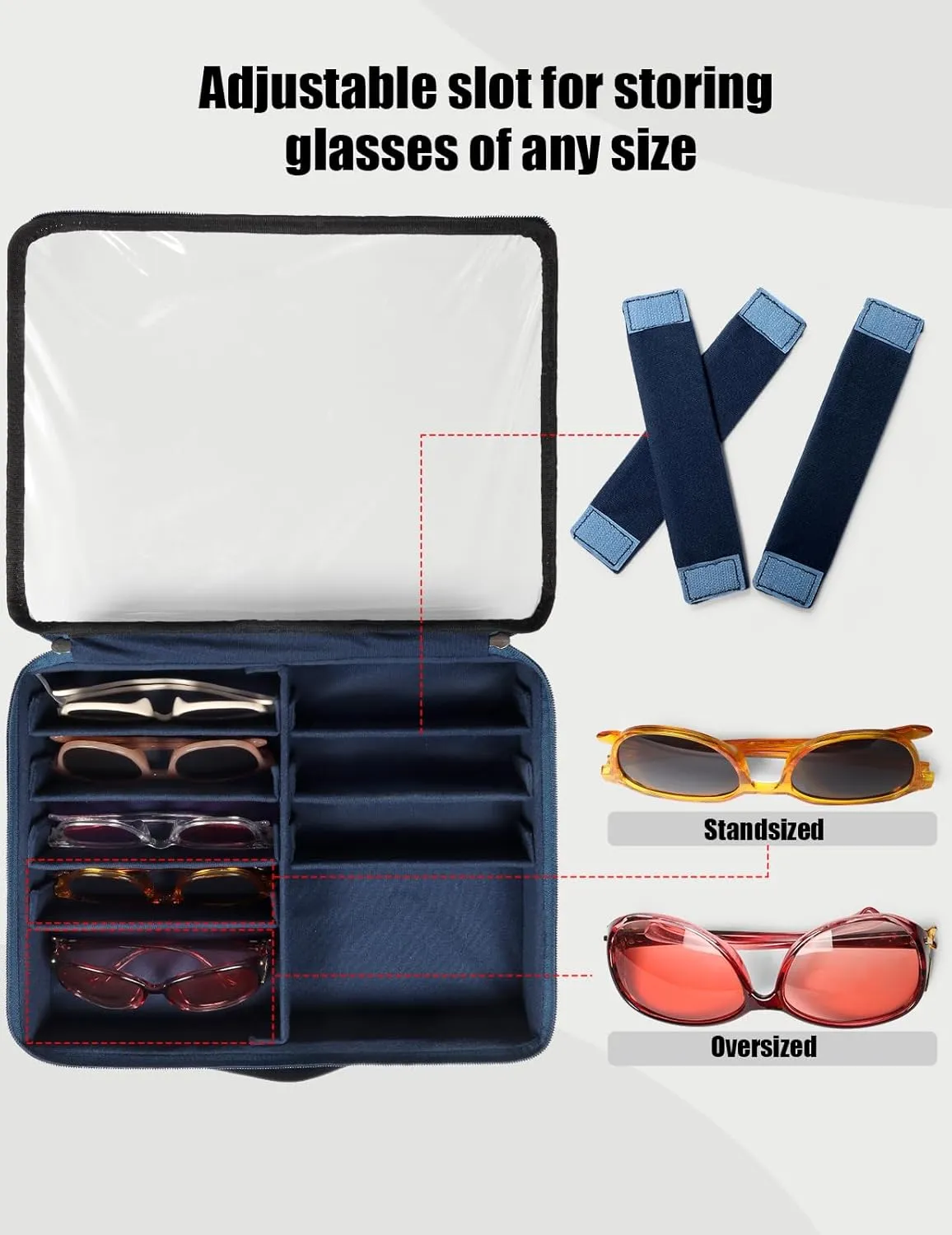 Bukere Sunglasses Organizer Case for Multiple Pairs, 7-12 Slots Adjustable Glasses Box Women Men, Travel Eyeglasses Storage