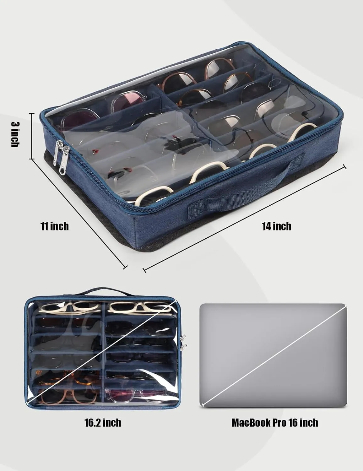 Bukere Sunglasses Organizer Case for Multiple Pairs, 7-12 Slots Adjustable Glasses Box Women Men, Travel Eyeglasses Storage