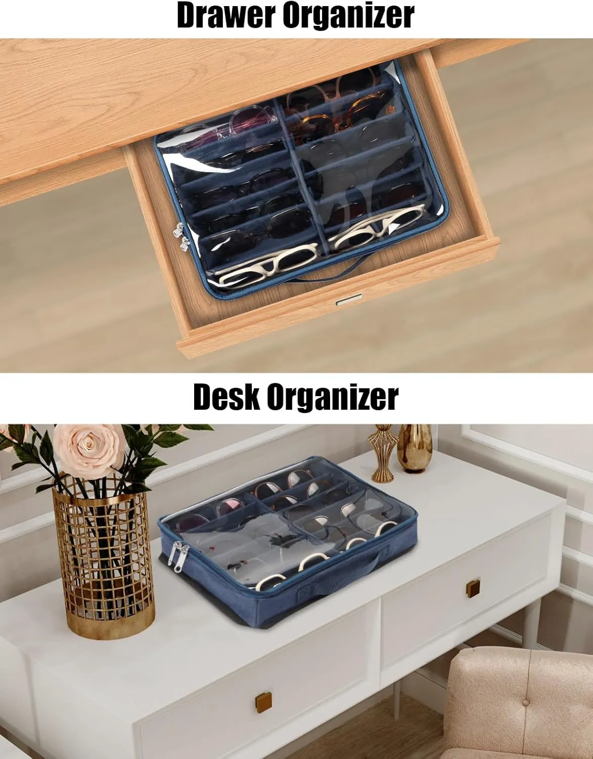 Bukere Sunglasses Organizer Case for Multiple Pairs, 7-12 Slots Adjustable Glasses Box Women Men, Travel Eyeglasses Storage