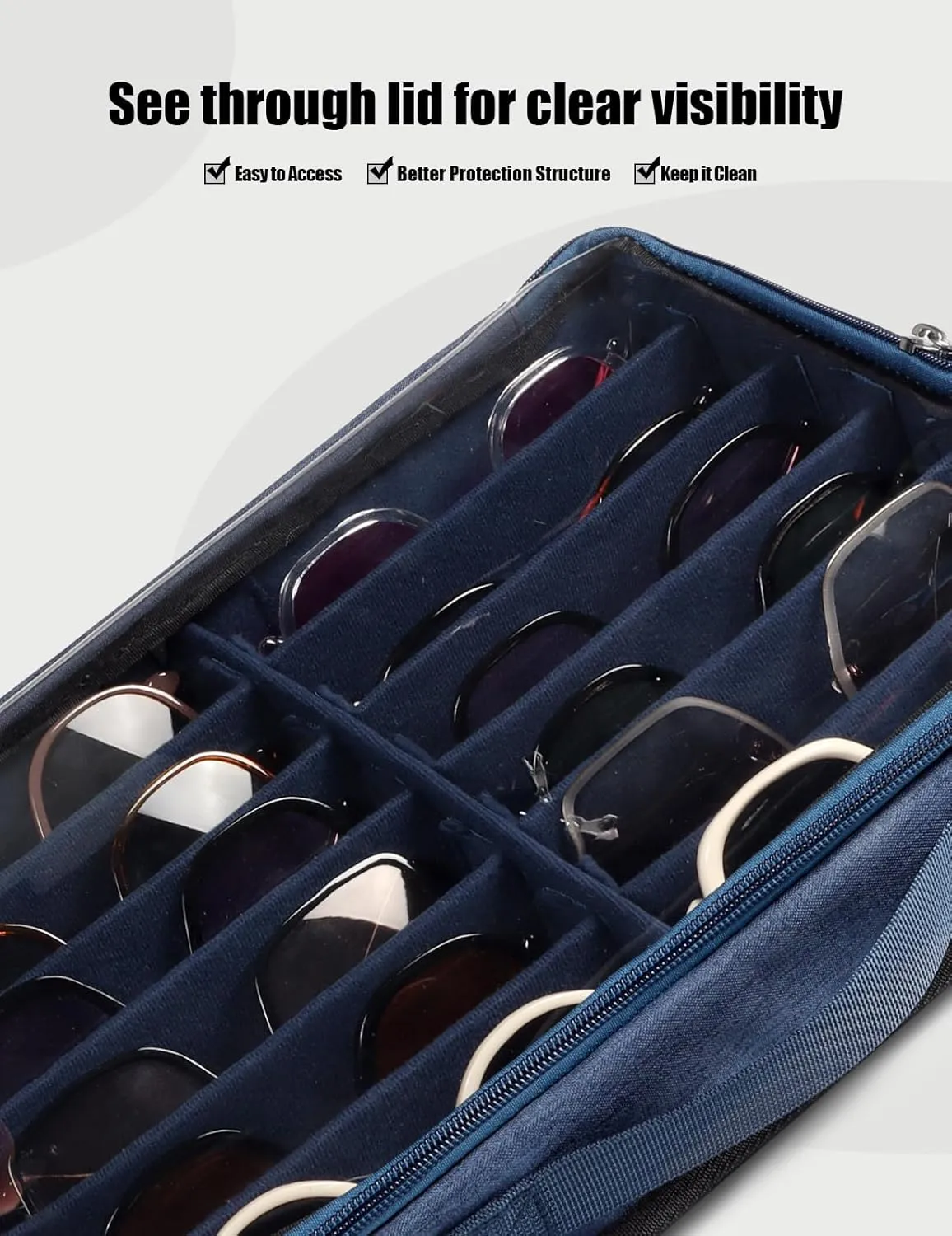 Bukere Sunglasses Organizer Case for Multiple Pairs, 7-12 Slots Adjustable Glasses Box Women Men, Travel Eyeglasses Storage