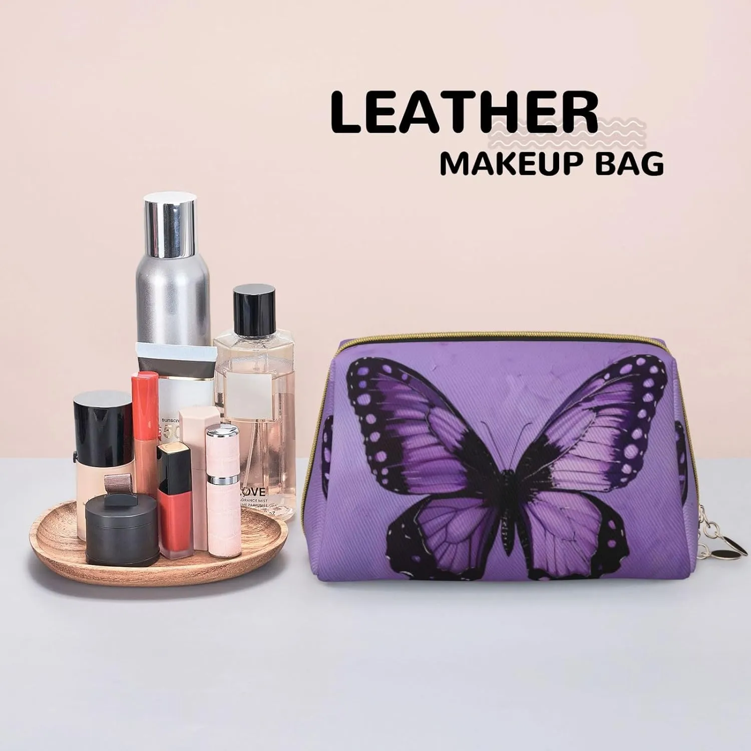 Butterfly Purple Toiletry Pouch, Travel-Friendly Makeup Organizer For Makeup Brushes, Lipsticks