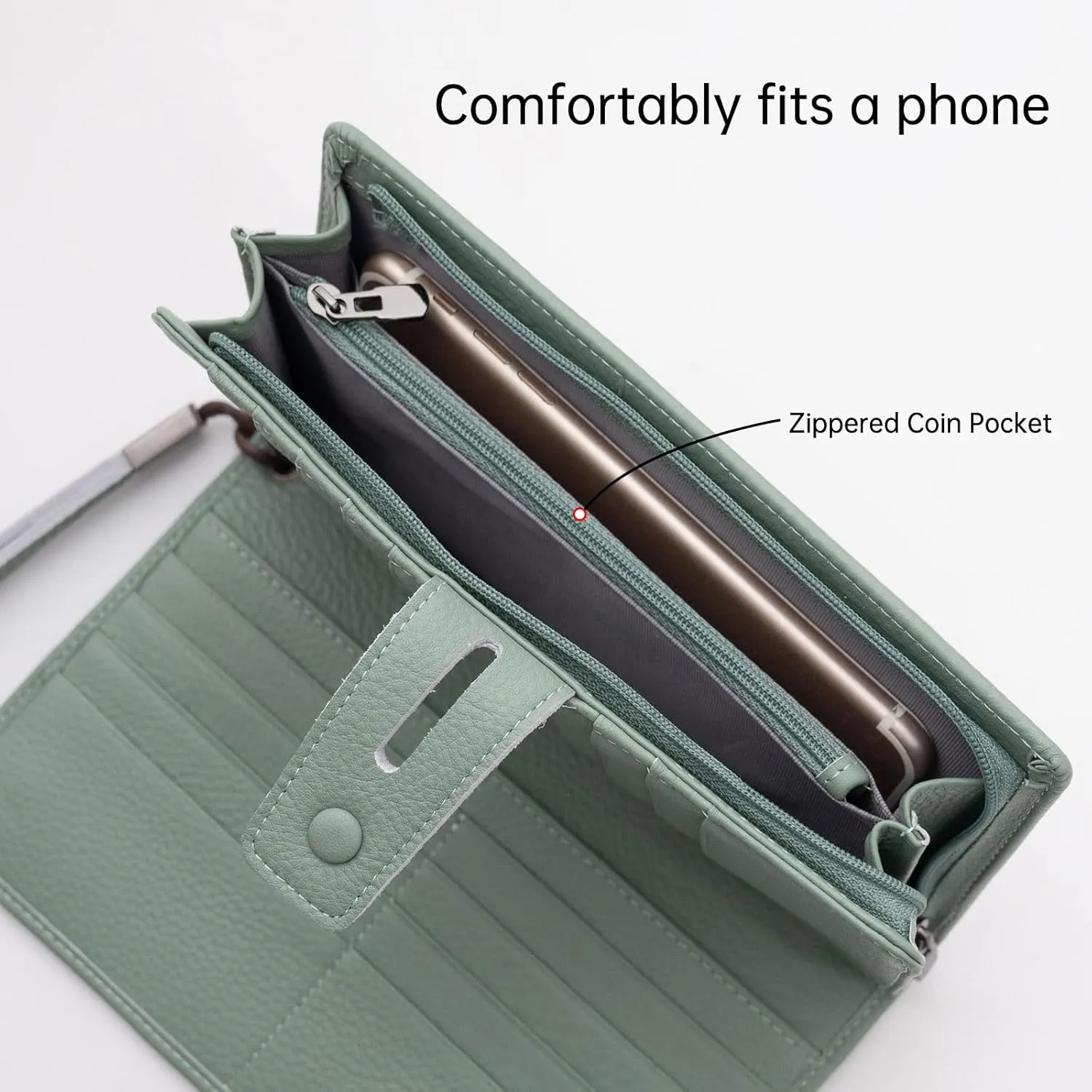 Bveyzi Women's Big Fat Rfid Leather Wristlet Wallet Organizer Large Phone Checkbook Holder with Zipper Pocket (Mint Green)