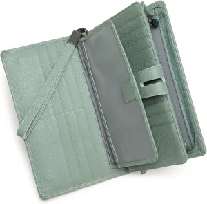 Bveyzi Women's Big Fat Rfid Leather Wristlet Wallet Organizer Large Phone Checkbook Holder with Zipper Pocket (Mint Green)