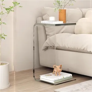 C-Shape Transparent Acrylic Side Table Space-Saving Couch Tables Terrace Accent Table c Shaped End Table for Home Multi-Purpose(Gray,CH)