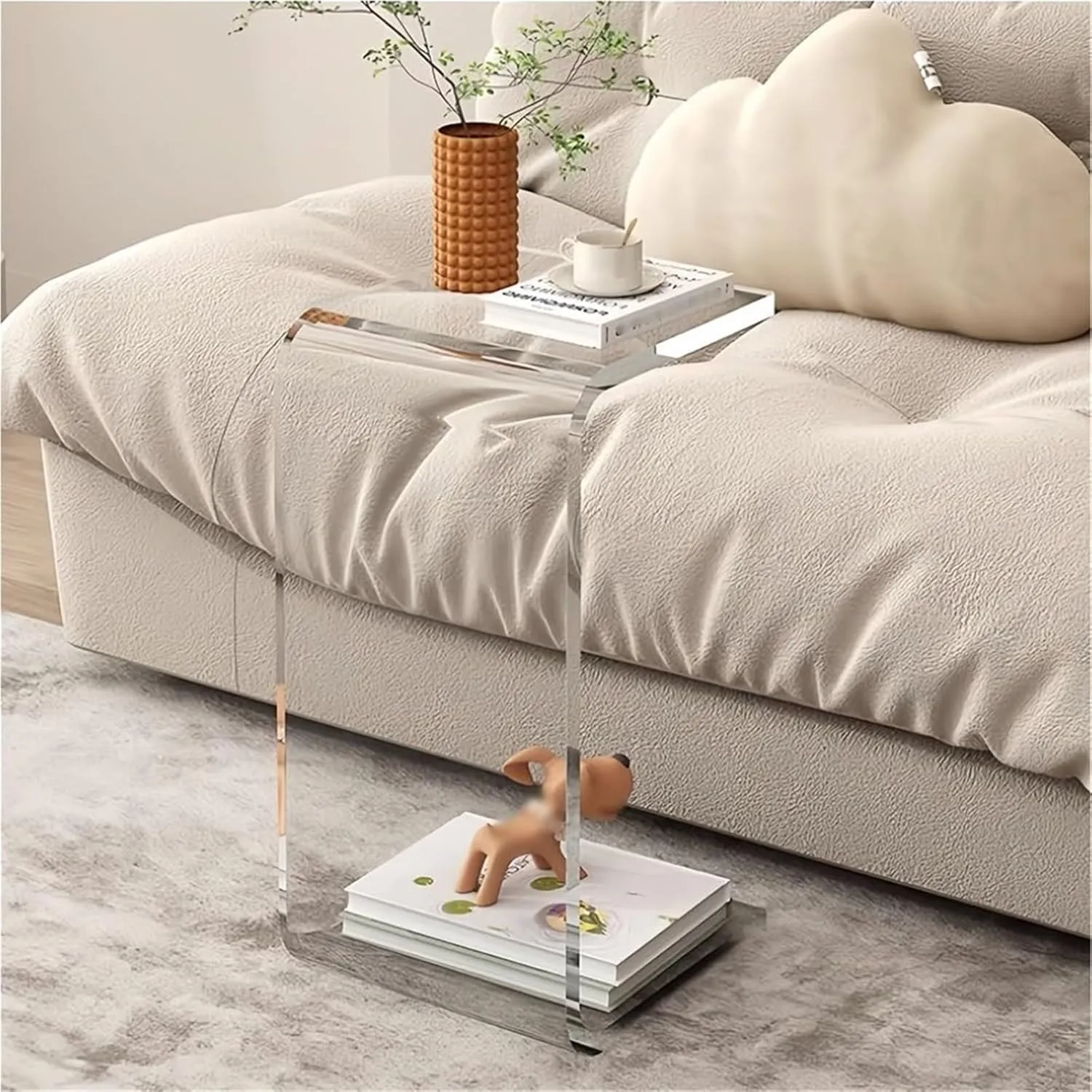 C-Shape Transparent Acrylic Side Table Space-Saving Couch Tables Terrace Accent Table c Shaped End Table for Home Multi-Purpose(Gray,CH)
