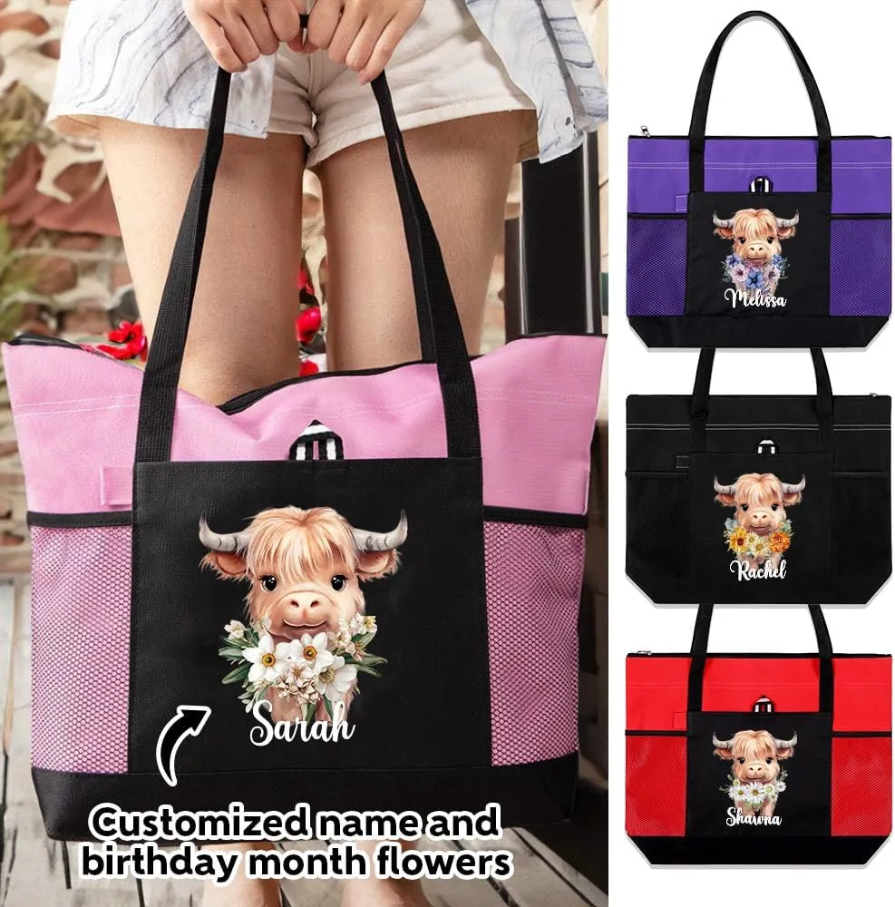 callie Personalized Name Tote Bag for Women, Custom Large Canvas Zipper Handbag