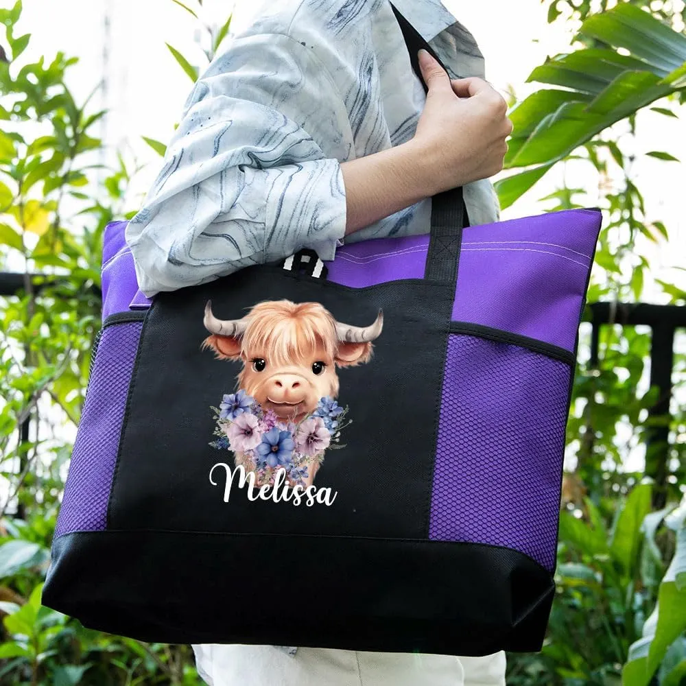 callie Personalized Name Tote Bag for Women, Custom Large Canvas Zipper Handbag
