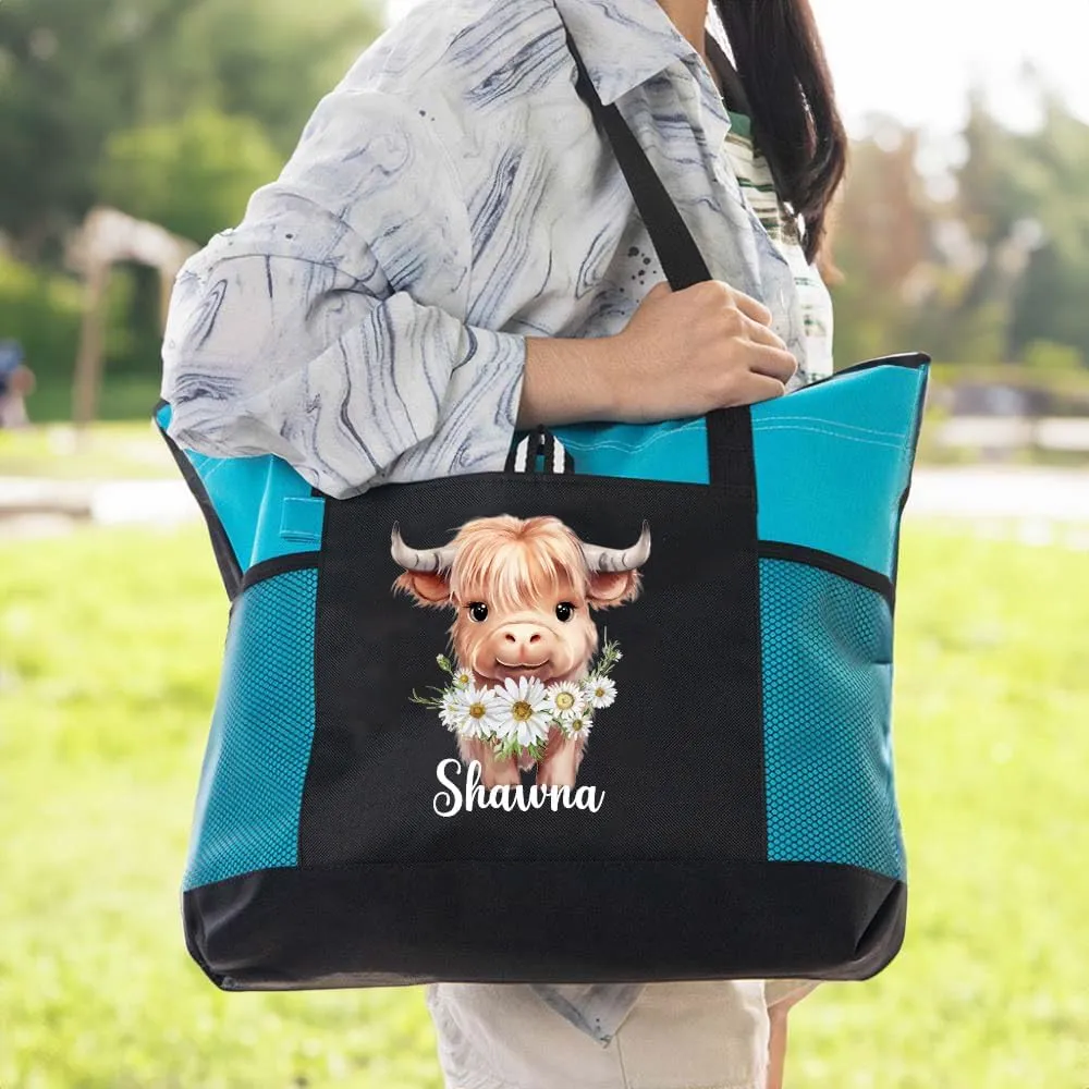 callie Personalized Name Tote Bag for Women, Custom Large Canvas Zipper Handbag