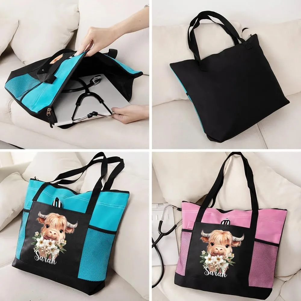 callie Personalized Name Tote Bag for Women, Custom Large Canvas Zipper Handbag